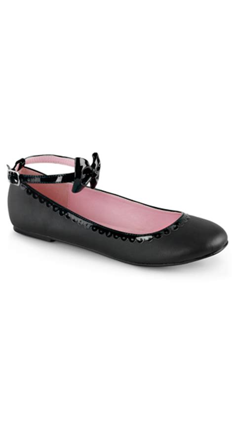 Black Round Toe Ballet Flats with Ankle Strap, Black Ballet Flats, Bow Ballet Flats