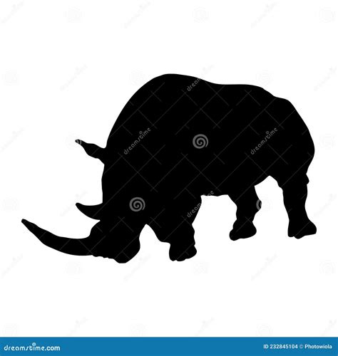 Black Silhouette of a Rhino on a White Background. Stock Vector ...