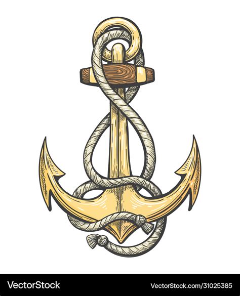 Anchor in ropes colorful tattoo Royalty Free Vector Image