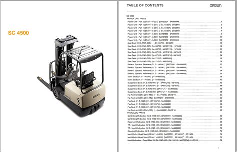 Crown Counterbalance Forklift SC 4500 Parts, Service Manual