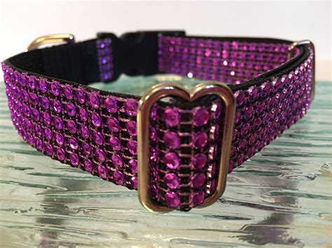 Rhinestone Purple Bling Large Dog Collar Sparkly Diamond