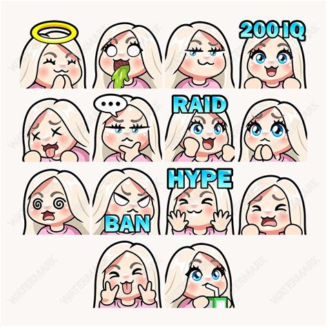 Chibi Girl Emotes X 46 for Twitch & Discord Emote White Blonde Hair ...