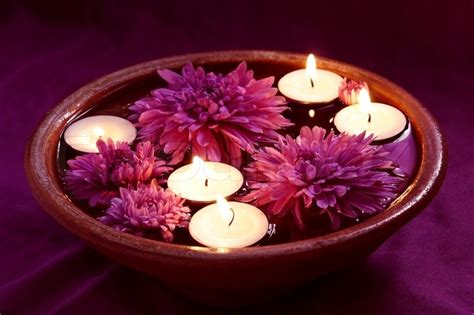 Aroma Bowl with Candles and Lilac ... | Stock image | Colourbox