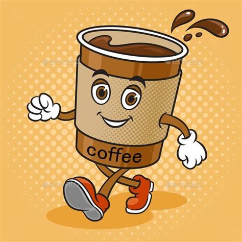 Cartoon Walking Coffee Cup Comic Pop Art Vector | Coffee cup drawing, Coffee cartoon, Pop art
