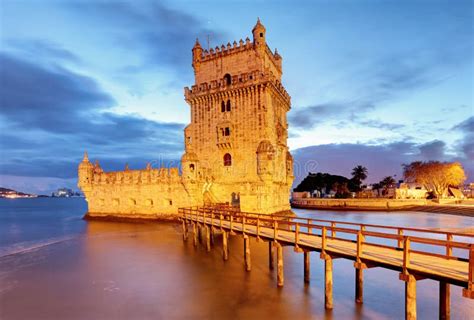 Belem Tower, Lisbon - Portugal at Night Stock Image - Image of history ...