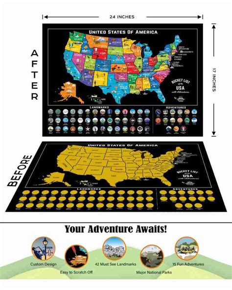 Scratch Off Map of United States + National Parks Scratch Off Map