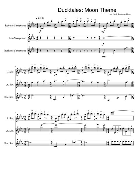 Ducktales moon theme sheet music for Soprano Saxophone, Alto Saxophone, Baritone Saxophone ...