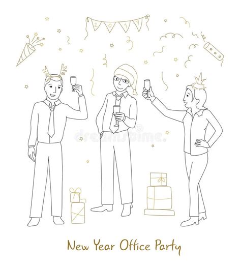 Office Party Vector Illustration Line Style Stock Vector - Illustration of office, drawn: 82826972