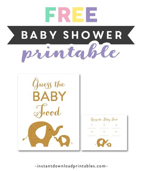 Free Printable Baby Shower White Gold Glitter Elephant - Game Guess the ...