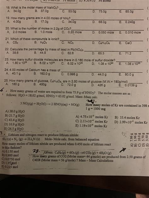 Solved Fe atomS 18. What is the molar mass of NaNO3? A. | Chegg.com