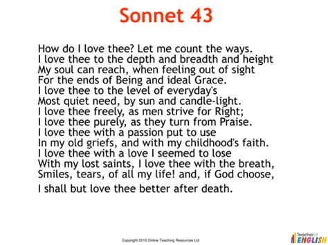 Sonnet 43 'How do I love thee' (Elizabeth Barrett Browning) by Teacher-of-Primary - Teaching ...