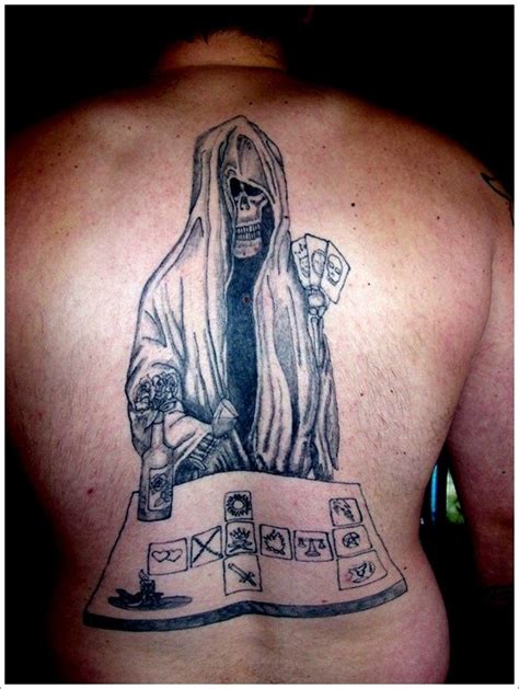 Amazing great death plays cards tattoo on back - Tattooimages.biz