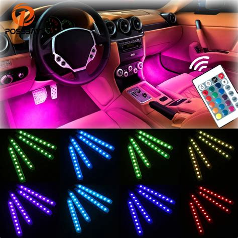 POSSBAY 12 LED Colorful Neon Light Car Interior Lights Auto Decoration Glow Decoration Lamp With ...