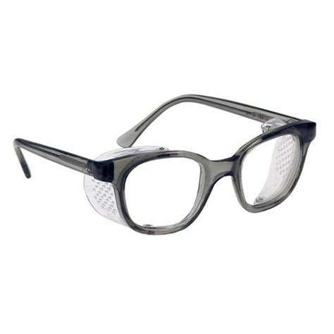 Glass Safety Glasses in Plastic Smoke Gray Safety Frame with Permanent Side Shields, 50mm Eye ...