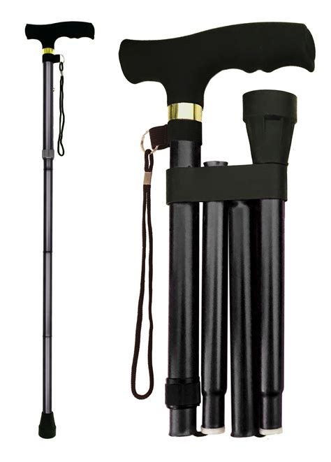 RMS Folding Cane - Foldable, Adjustable, Lightweight Aluminum Offset Walking Cane - Collapsible ...