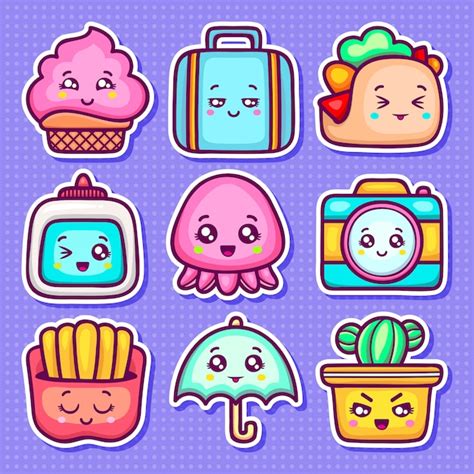 Free Vector | Kawaii Sticker Icons Hand Drawn Doodle Coloring