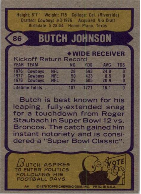 1979 Topps #86 Butch Johnson - NM-MT - ChicagoCards.com | Beckett ...