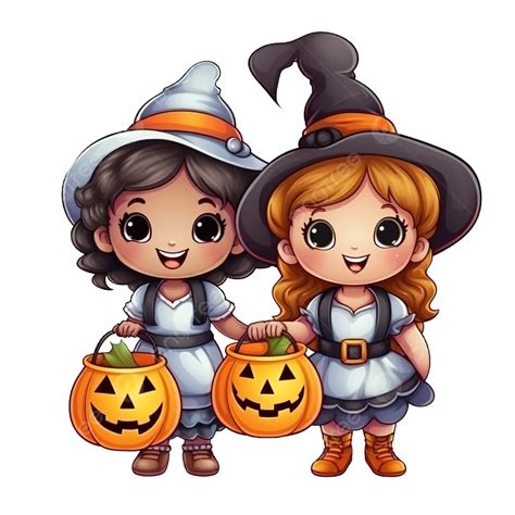 Cartoon Kids With Halloween Costume Holding Pumpkin Basket, Pumpkin ...