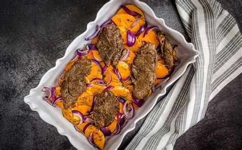 Fancy (But Easy) Roasted Lamb Steaks with Sweet Potatoes | Paleo