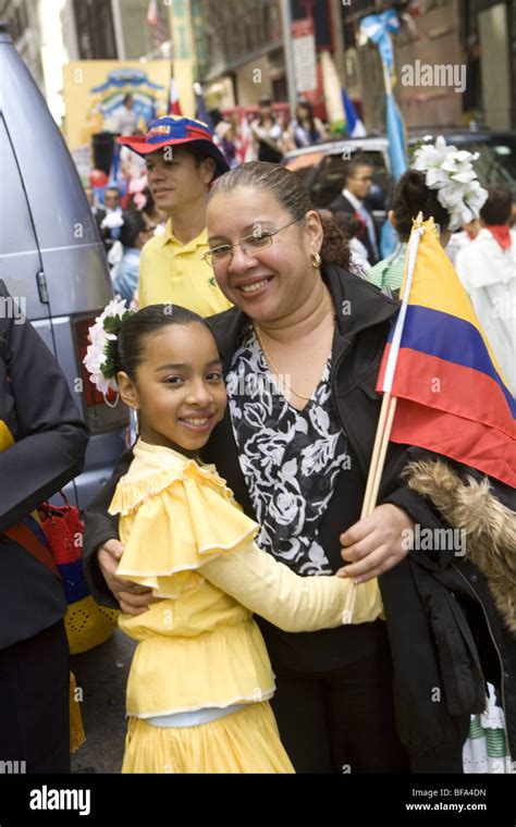 2009: Hispanic Day Parade in NYC. Mother and daughter representing ...