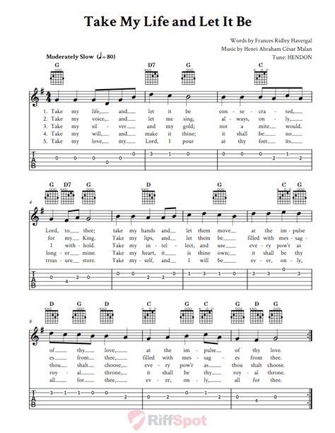 Take My Life And Let It Be - Easy Guitar Sheet Music and Tab with Chords and Lyrics