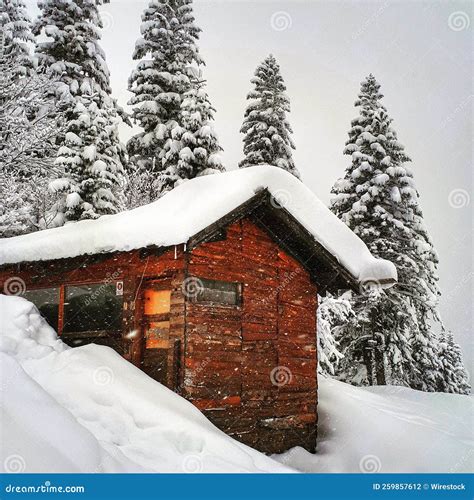 Wooden Hut Covered by Snow in a Forest Stock Photo - Image of travel ...