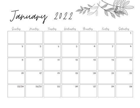 2022 Monthly Calendar Landscape Printable Calendar Template - Etsy Canada