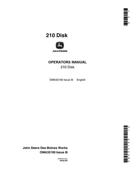 John Deere 210 Disk OMA35190 Operators and Maintenance Manual PDF Download - Service manual ...