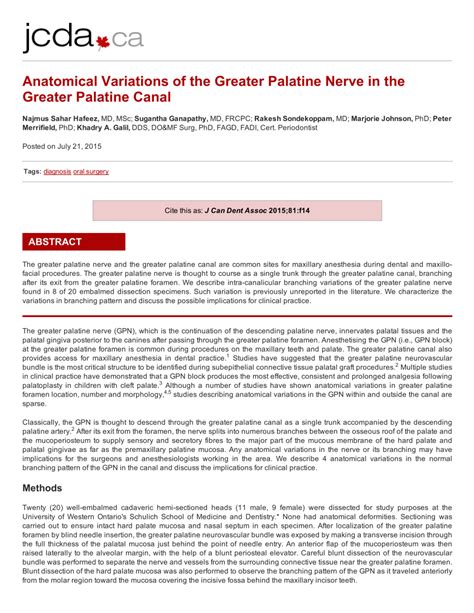 (PDF) Anatomical Variations of the Greater Palatine Nerve in the ...