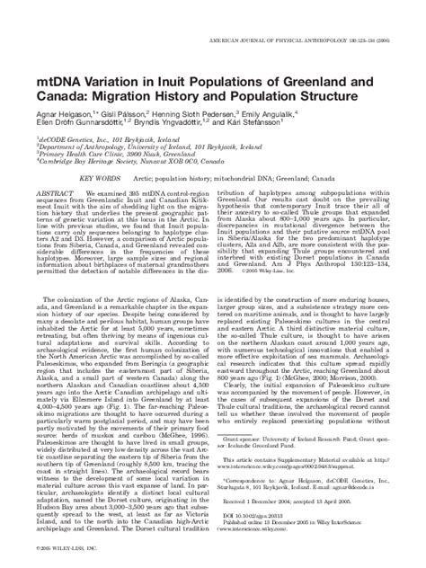 (PDF) mtDNA variation in Inuit populations of Greenland and Canada ...