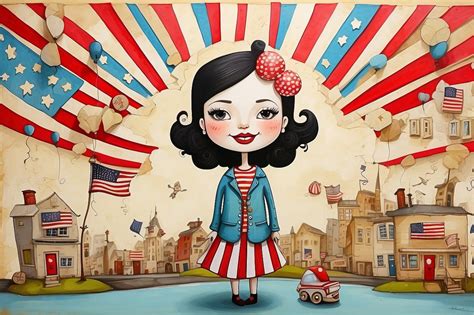Vintage Cartoon Girl July 4th Free Stock Photo - Public Domain Pictures