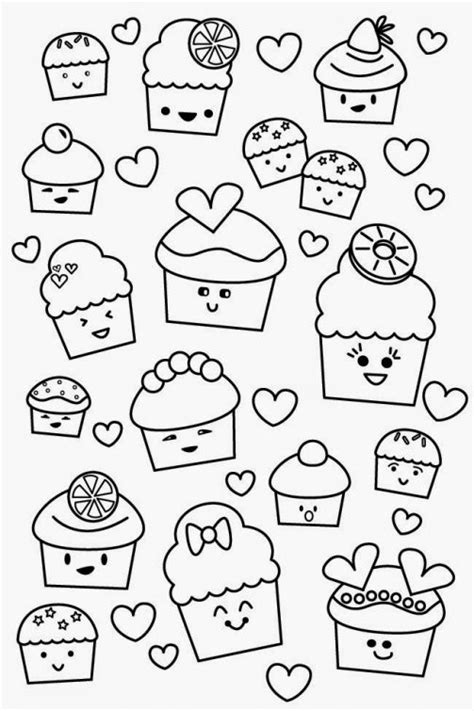 poofy cheeks printable kawaii valentine cupcake coloring page - Letscolorit.com | Kawaii ...