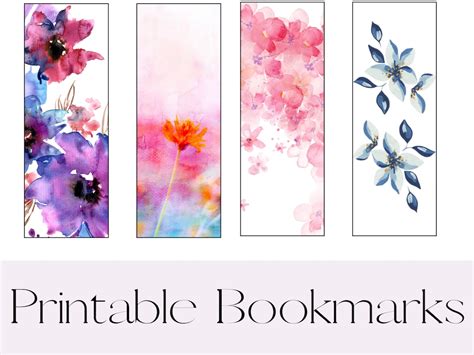 Watercolor Floral Printable Bookmarks Digital Bookmarks Bookmarks for Adults Book Lovers Gifts ...