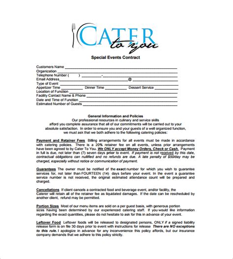 FREE 13+ Sample Catering Contract Templates in PDF | MS Word | Apple ...