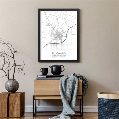 El Campo Texas Map Poster, Modern Home Decor Wall Art Print - Custom ...