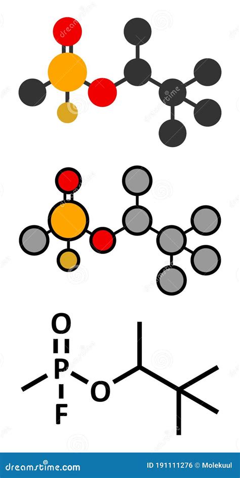 Soman Nerve Agent Molecule Chemical Weapon. Stylized 2D Renderings and ...