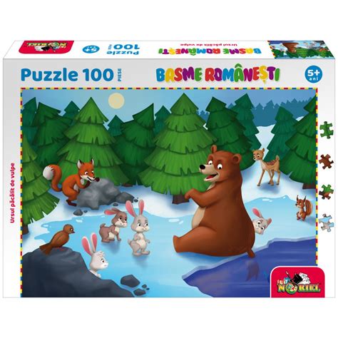 Puzzle 100 piese, Noriel Basme Romanesti, Ursul pacalit de vulpe | Noriel