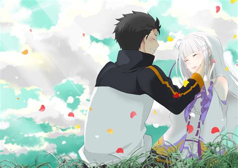 Emilia & Subaru: A Heartfelt Moment - HD Wallpaper from Re:Zero