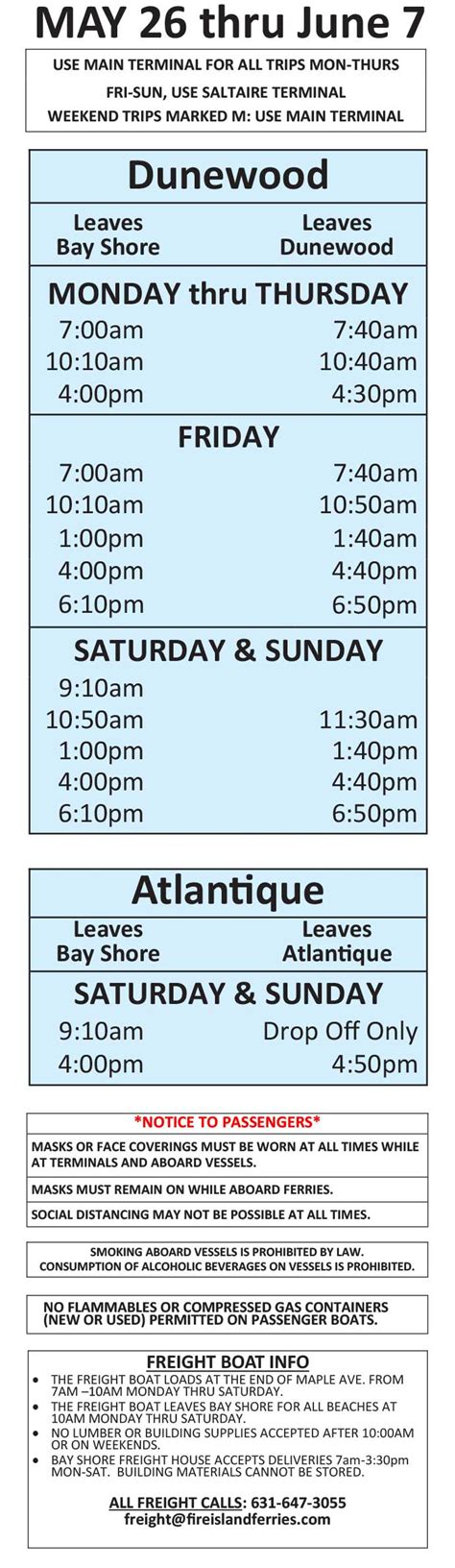 Fire Island Ferry Schedules