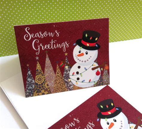 Snowman Christmas Cards with Season’s Greetings Phrase - Adore By Nat