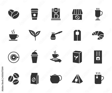 Vector set of coffee and tea flat icons. Contains icons coffee beans ...