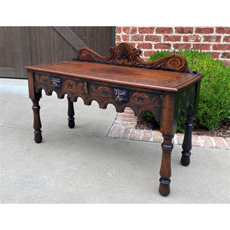 1900s Antique English Window Seat Bed Bench Gothic Revival Carved Oak 2 ...