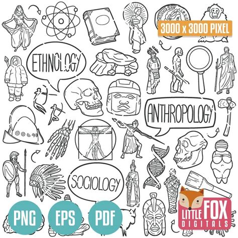 ANTHROPOLOGY, Doodle Icon Vectors. Sociology Historical Design Clipart. Ethnology Hand Drawn ...