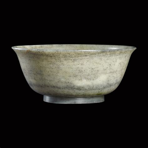 A rare grey jade imperial bowl Seal mark and period of Qianlong | 清乾隆 御製灰白玉撇口盌 《大清乾隆年製》款 ...