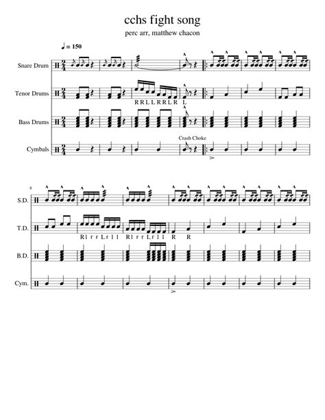 cchs fight song Sheet music for Snare drum, Crash, Tenor drum, Bass ...