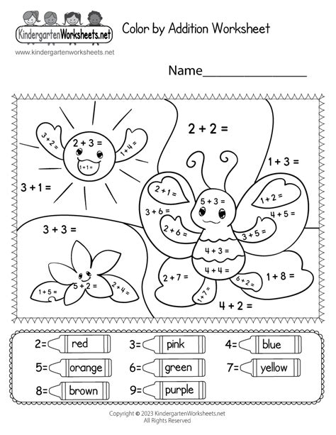 Free Printable Color by Addition Worksheet