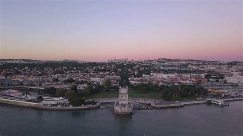 Magical Aerial Belem Tower Sunset View From Stock Footage SBV-327801437 - Storyblocks