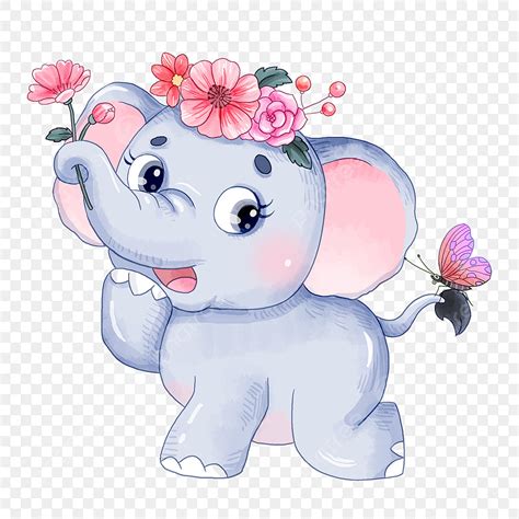 Baby Elephant Watercolor PNG Image, Watercolor Painting Of Cute Baby Elephant With Flowers ...