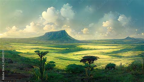 African savannah landscape, wild nature of Africa. Realistic landscape ...