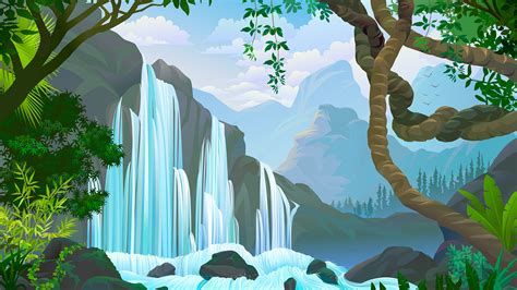 Photos Nature Waterfalls Branches Vector Graphics 2560x1440